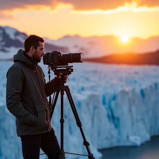 Fotografo che scatta foto al ghiacciaio